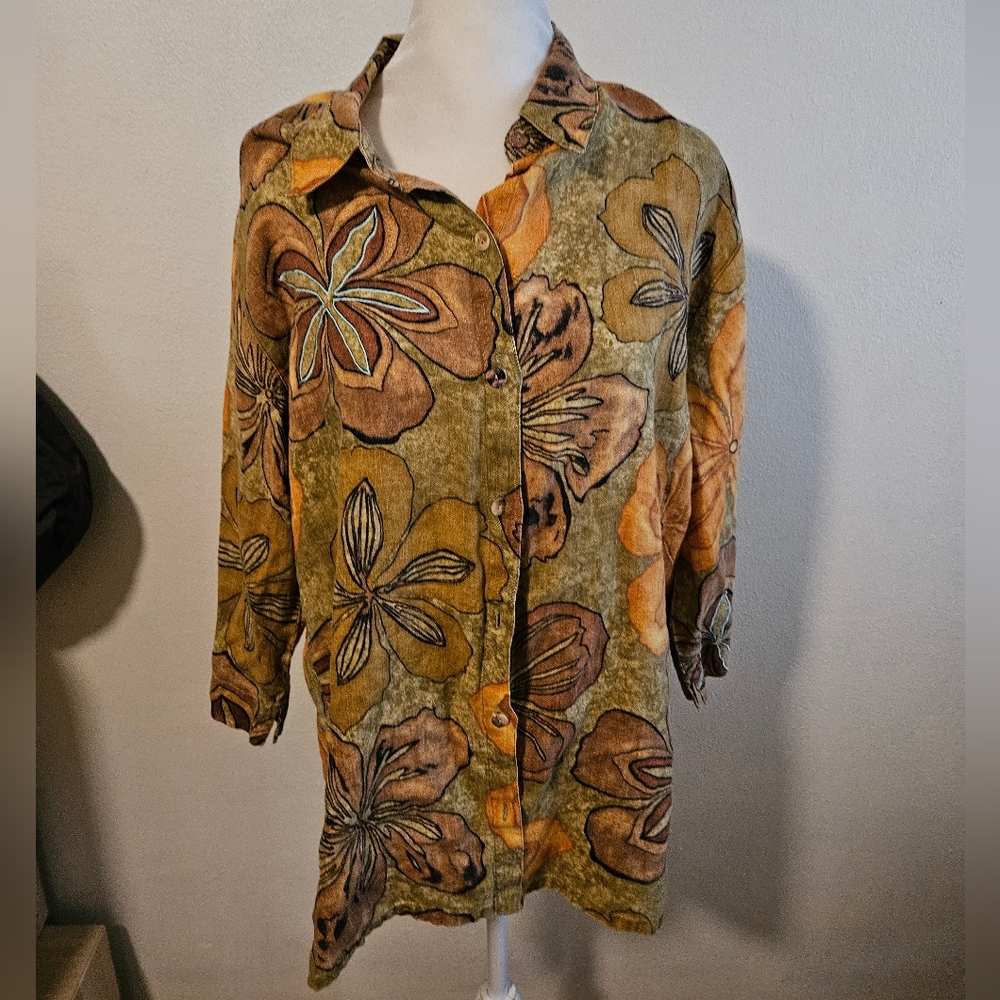 Vintage chicos linen floral shirt 1